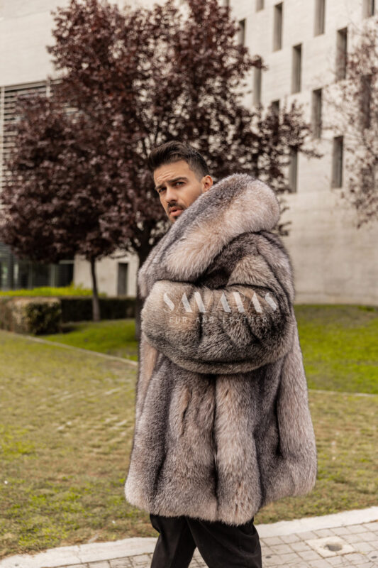 Andrew Luxury Men S Crystal Fox Fur Coat With Huge Collar