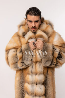 Noah Luxury Mens Golden Island Fox Coat Full Skins With Lavish Fur