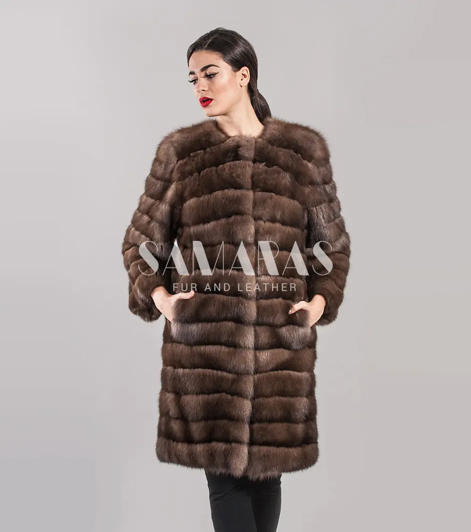 Mink Fur Jacket With a Hood in Brown Color 