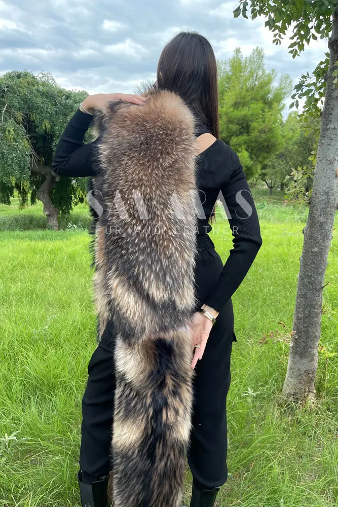 Mens Full Skin FINRACOON Fur Jacket/coat With Huge Collar 