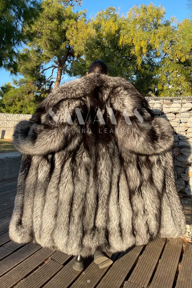 Mens silver fox fur on sale coat