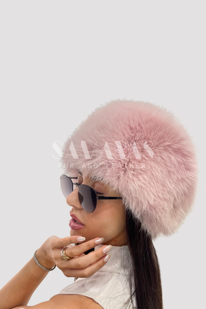 Pink Fur Fox Set  Boa - Hat - Cuffs 
