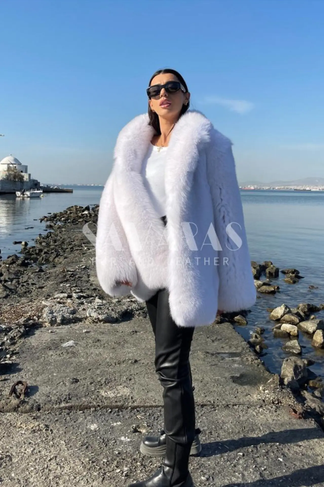 LUXURY WHITE fox Fur Full coat with Whole skins,long coat, luxury fur coat