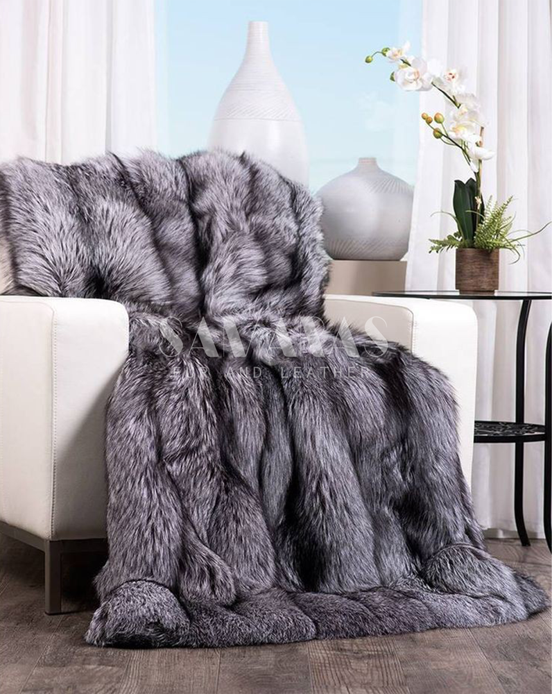 Silver Fox Real Fur Throw Blanket Samarasfurs