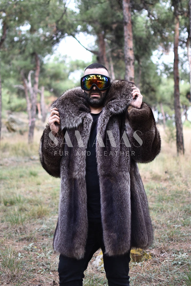 Shawn | Real American Raccoon Fur Jacket with Huge Collar