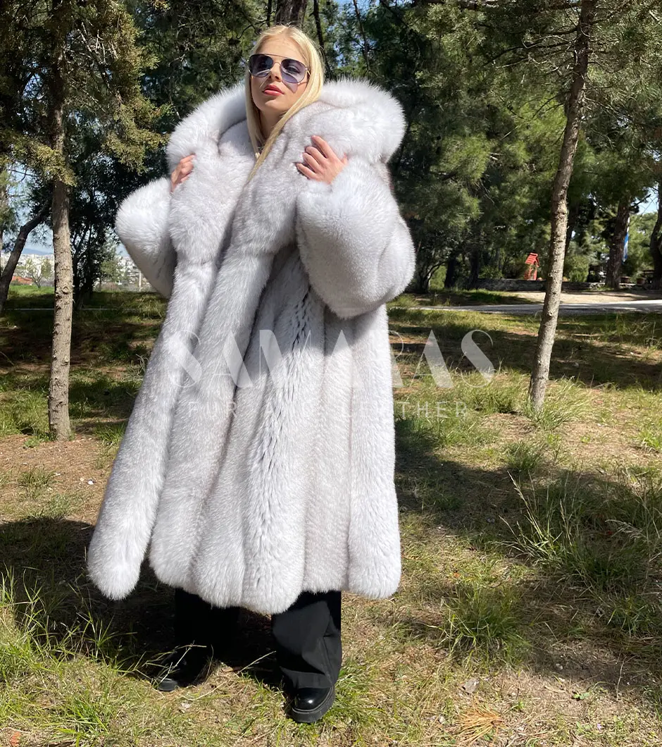 Fluffy White Fox Fur Jacket- 100% Real Fur Coats