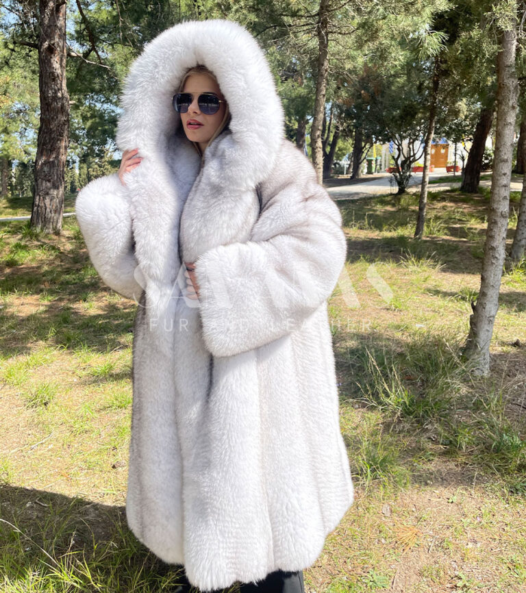 Zarah | Blue Fox Coat Full Skins With Hood - Samarasfurs.com