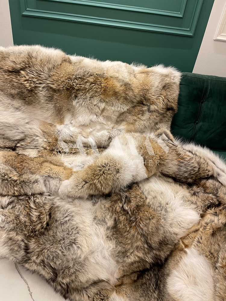 Double Face Coyote  Real Fur Throw - Blanket 