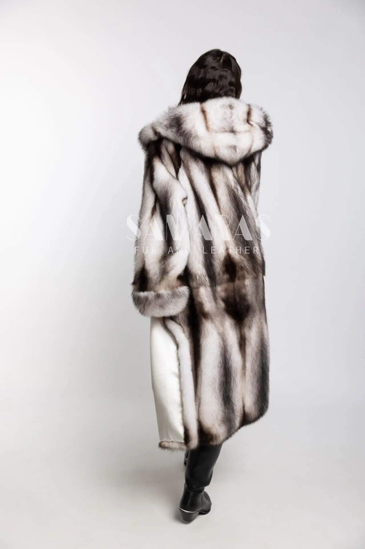 Mink fur natural gray Sapphire coat with a fur hoodie