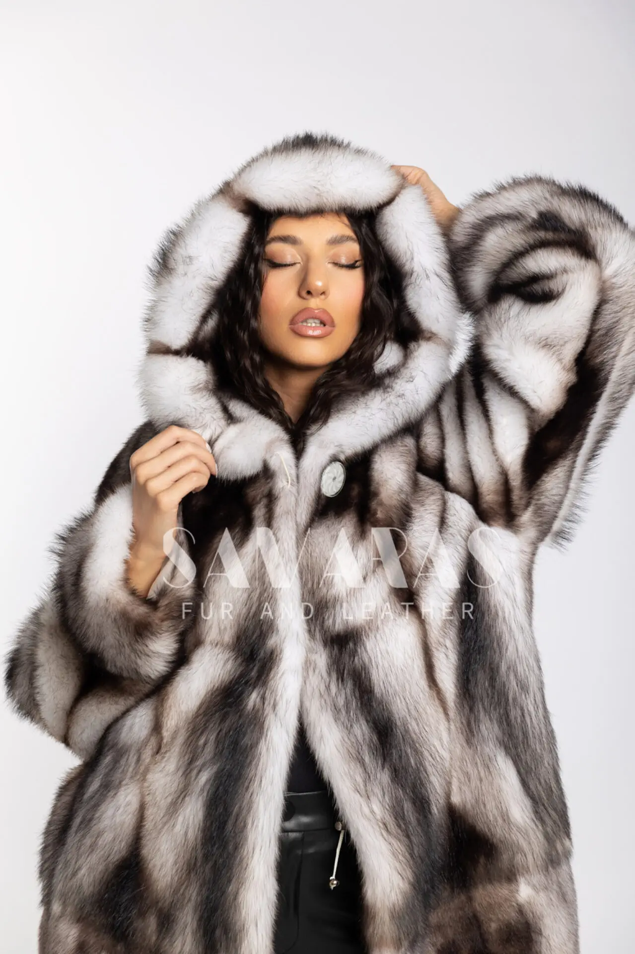 110cm Women Luxury Full Pelt Real White Fox Fur Coat Genuine Natural Fur  Jacket