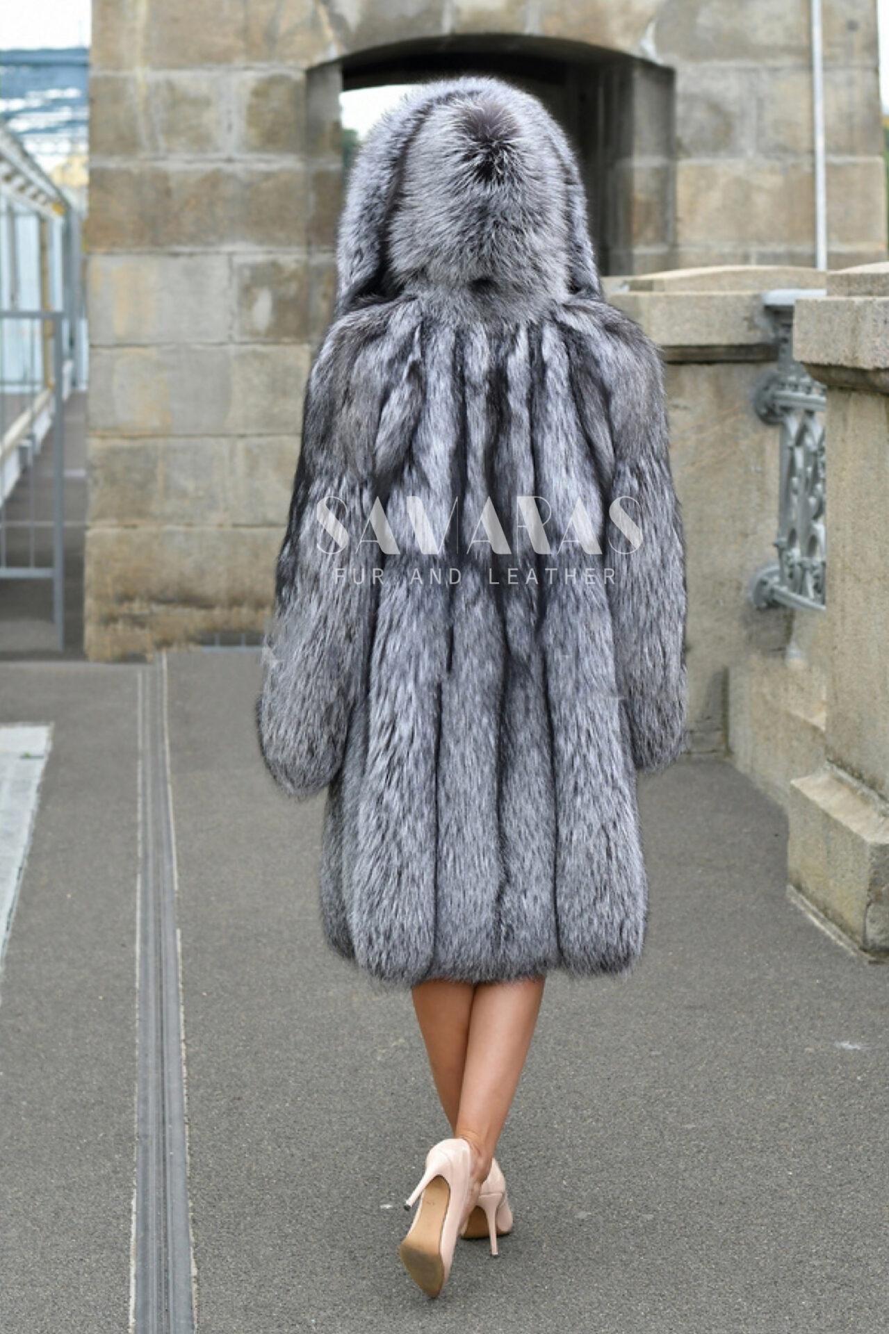 Amelia  Luxury Silver Fox Fur Jacket - Coat With Whole Skins 