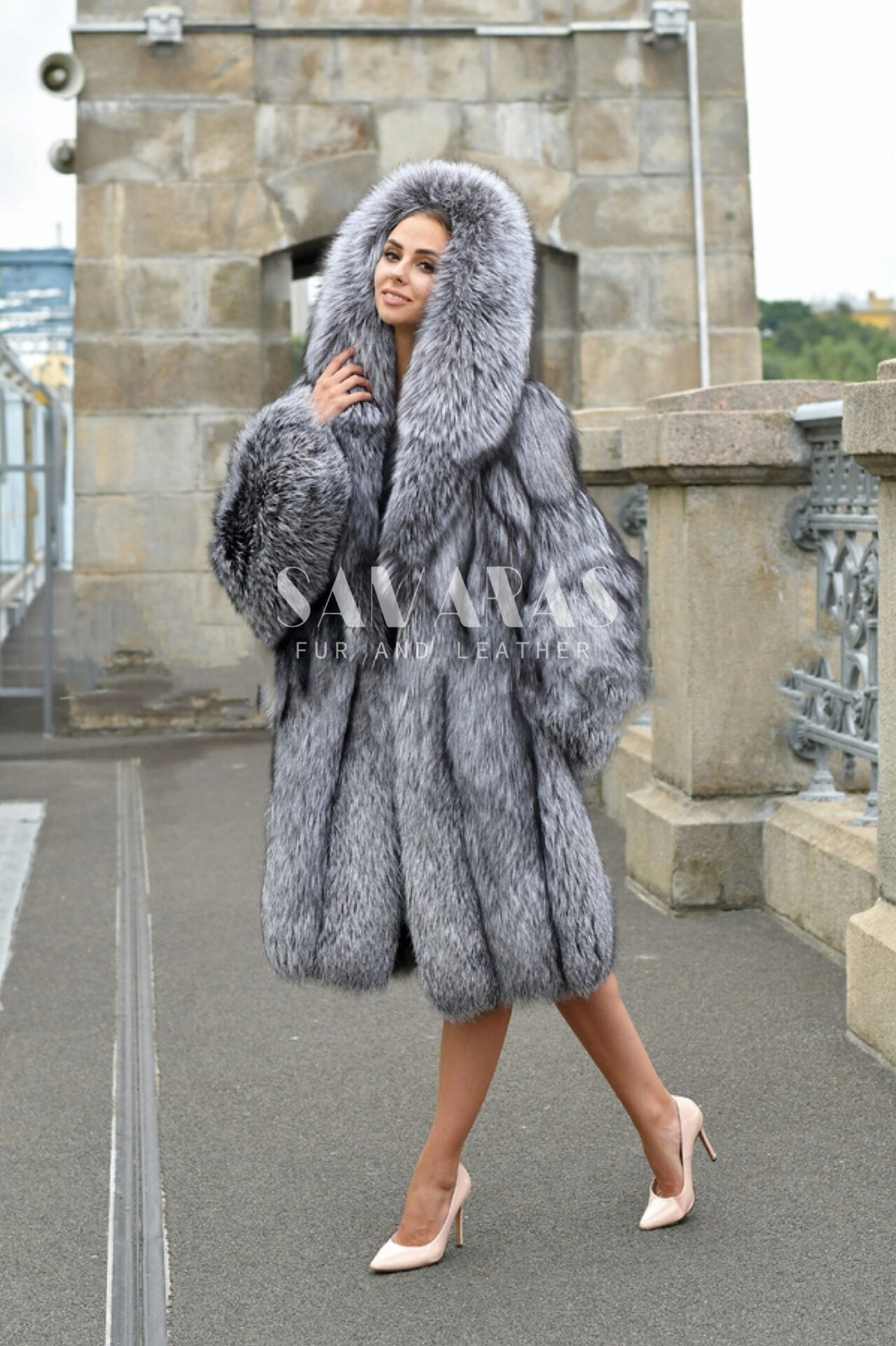 Amelia  Luxury Silver Fox Fur Jacket - Coat With Whole Skins 