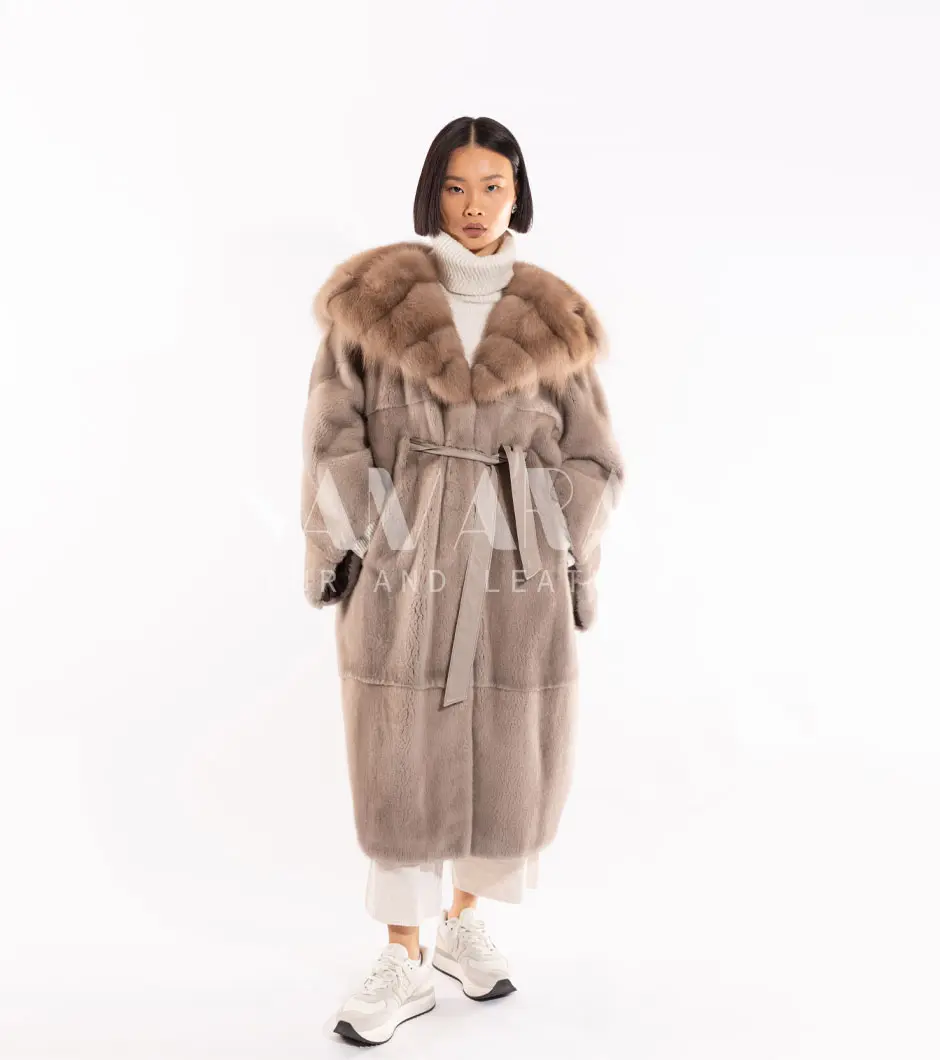 Silver Blue Full Skin Mink Fur Jacket With Hood Real Mink Fur 