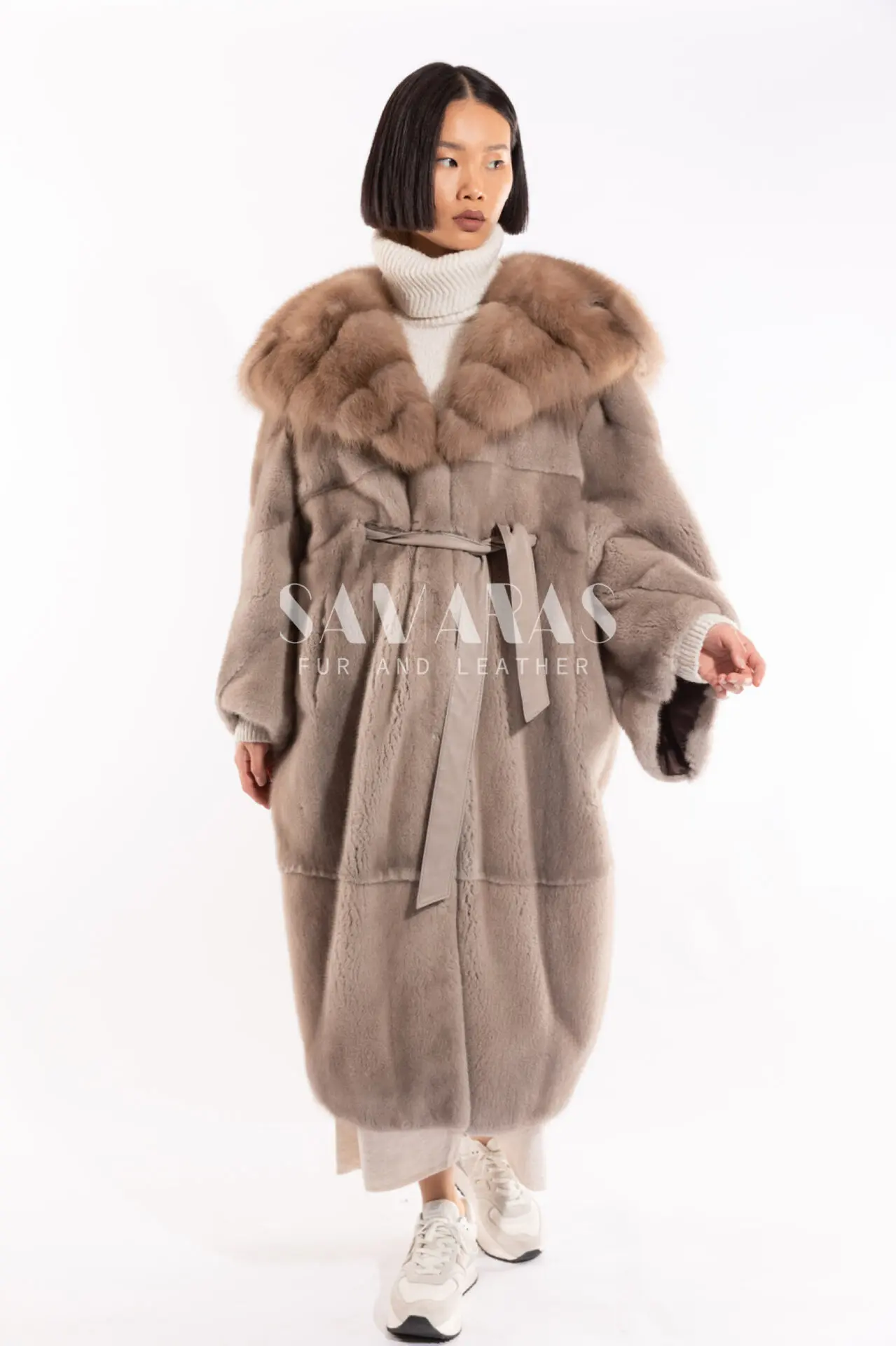 Silver Blue Full Skin Mink Fur Jacket With Hood Real Mink Fur