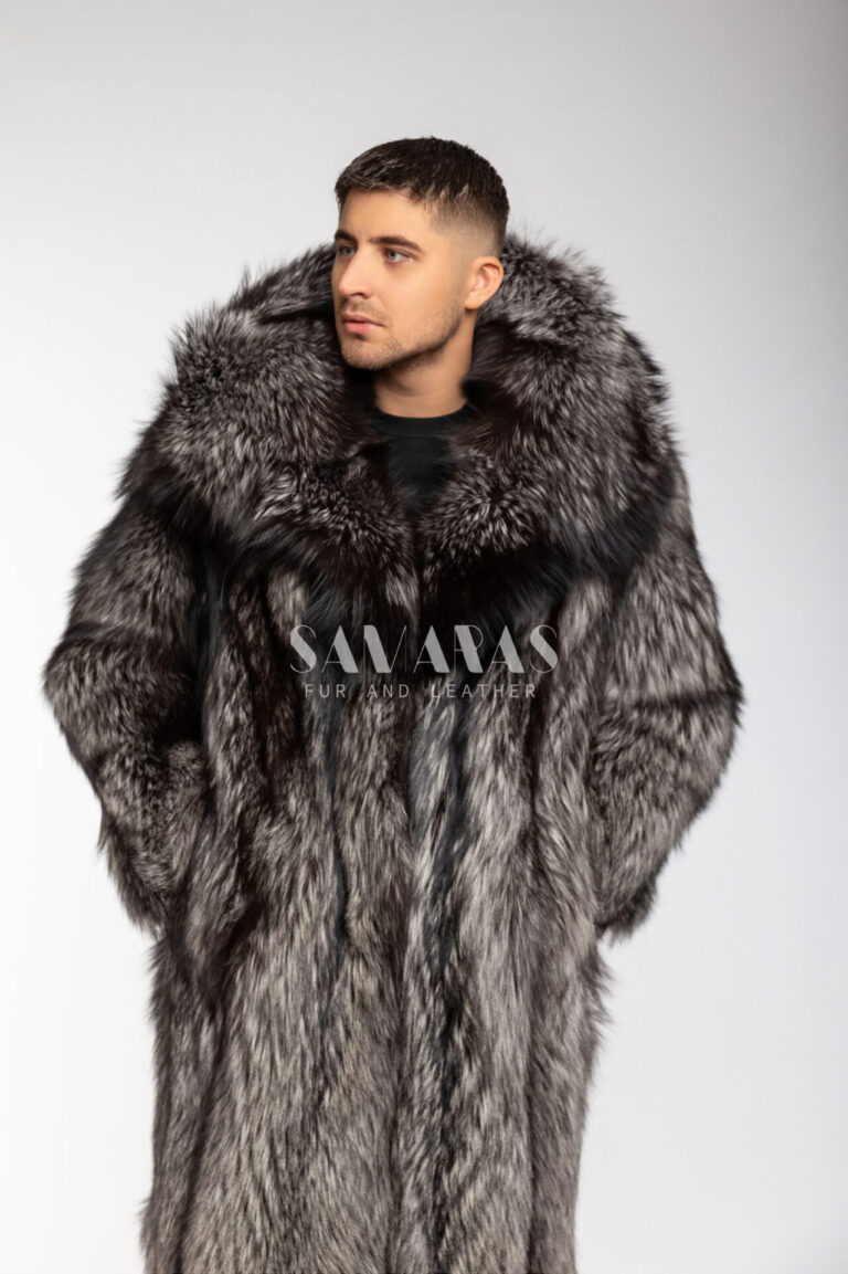 Lucas | Men's Luxury Oversize Silver Fox Fur Coat - Samarasfurs.com