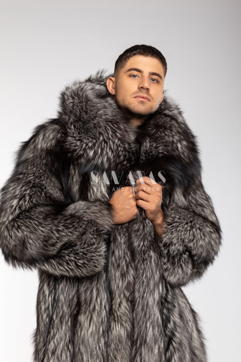 Lucas | Men's Luxury Oversize Silver Fox Coat - Samarasfurs.com
