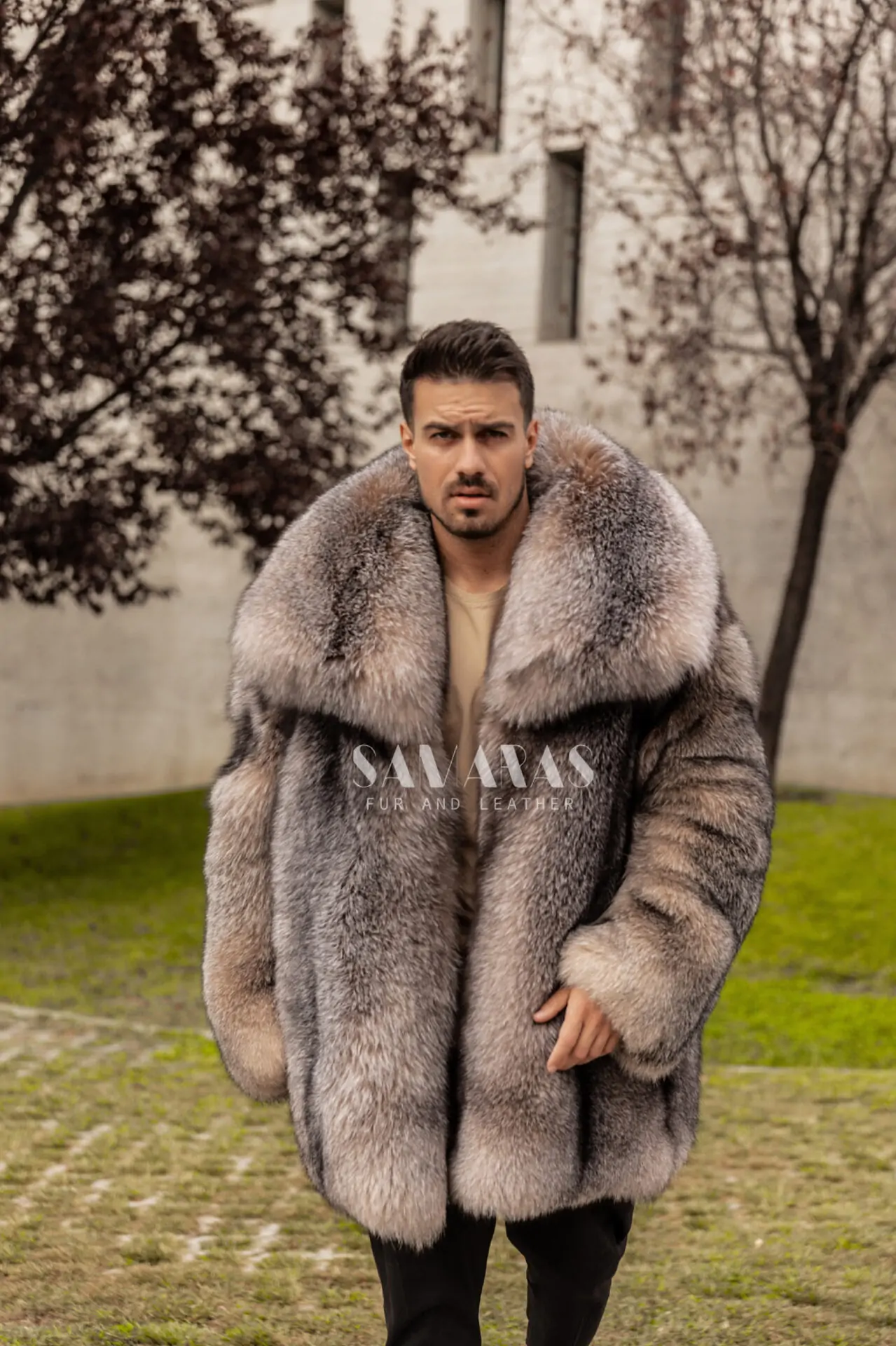 Designer Men's Black Shearling Fur Coat - Shop Online