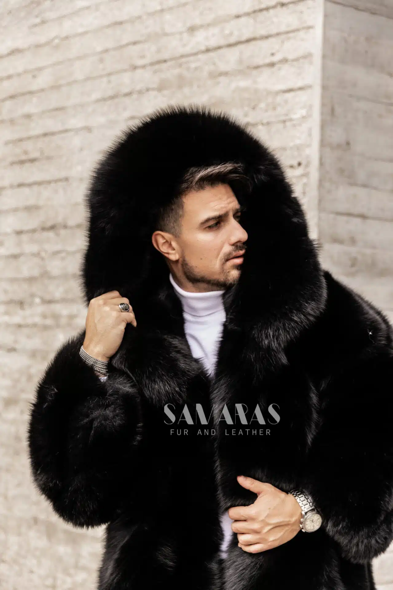 Black fox fur outlet jacket