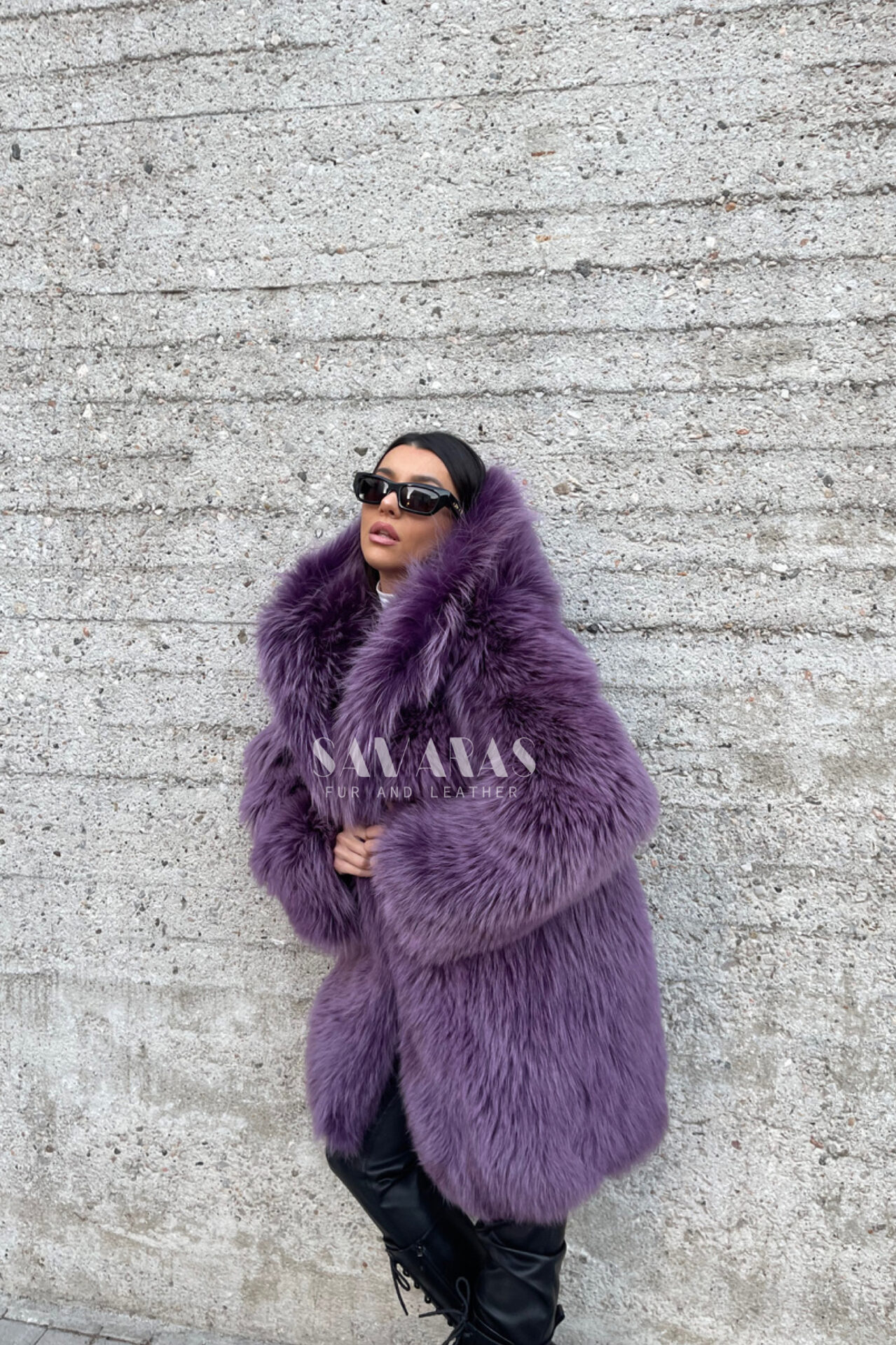 Alaia | Luxury Scandinavian Purple Finnraccoon Fur Jacket With Huge Lavish  Hood