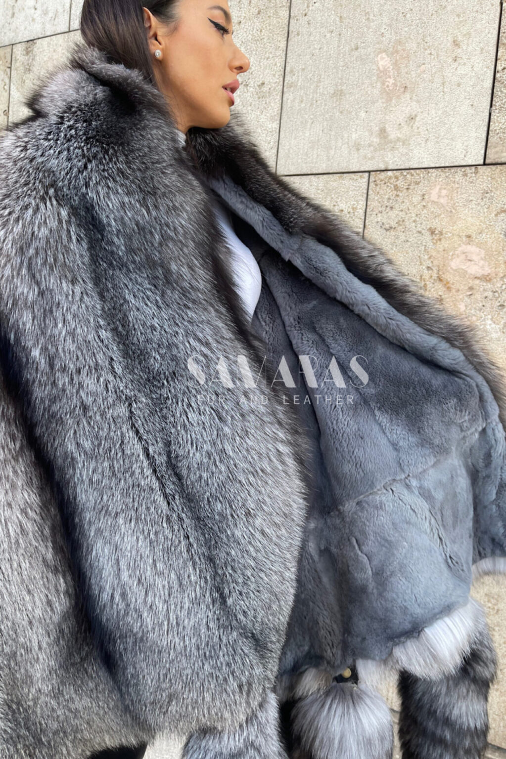 Luxury Double Face Scandinavian Blue Frost Fox & Grey Rex Boa-Cape With ...