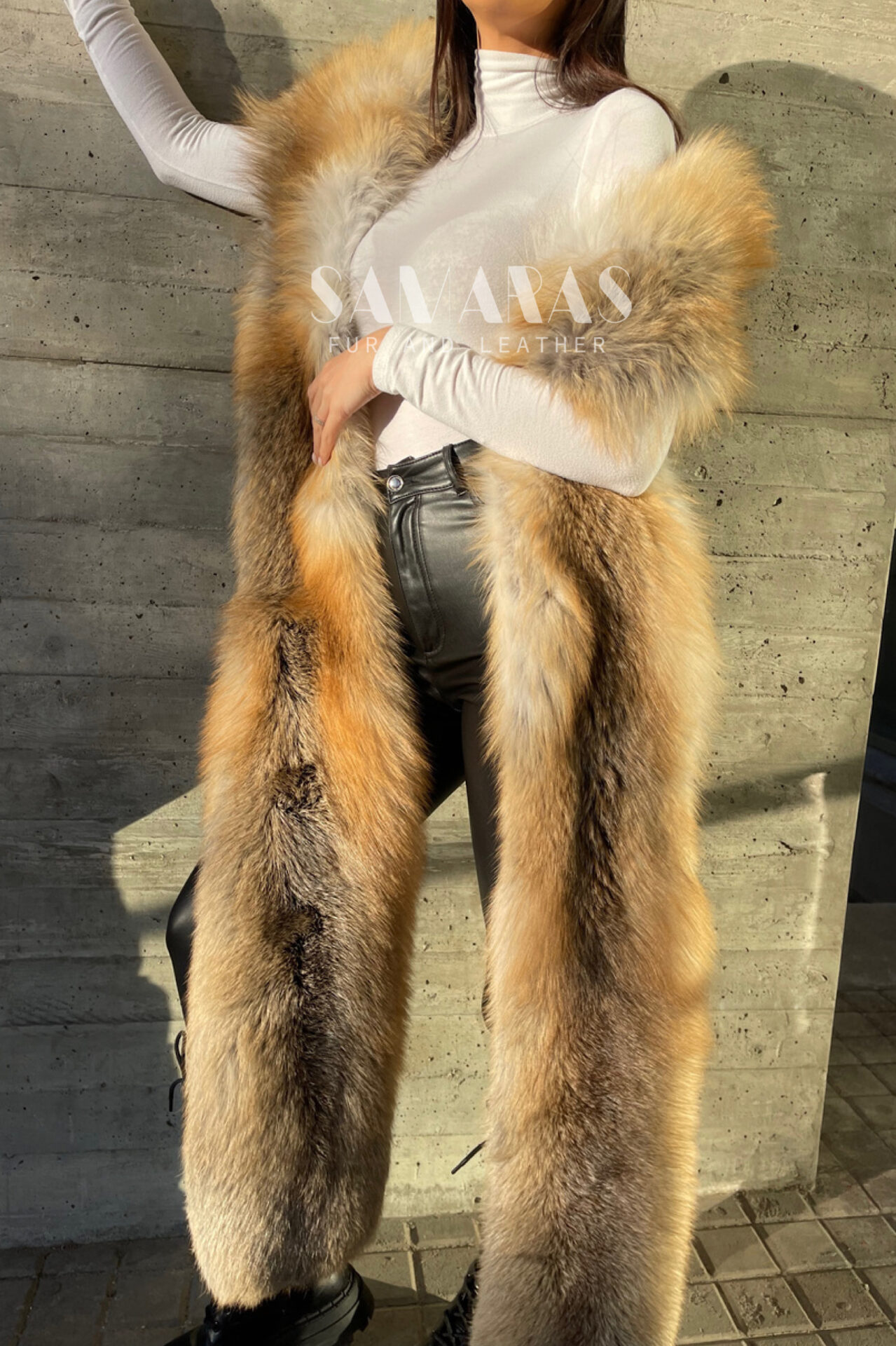 Modig Vintage Luxurious Natural Fox Fur Boa Style Extra Long Wrap