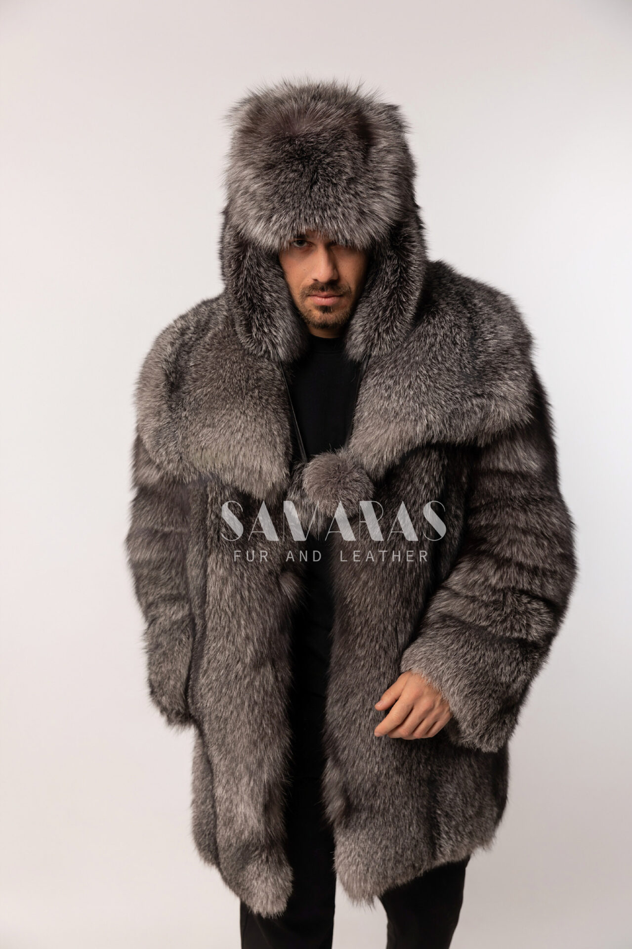 Luxury Full Skin Golden Island Fox Fur Mens Coat Real Fur Jacket Full Skin  Fox