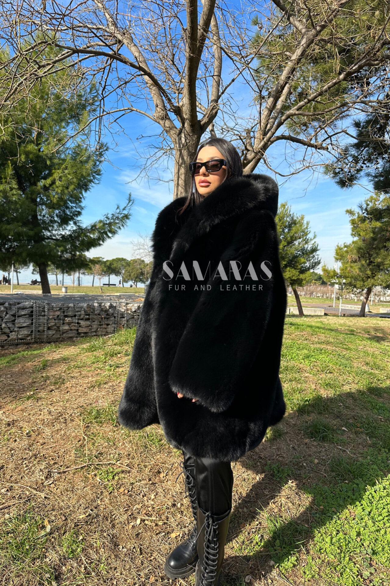 Sutton | Luxury Scandinavian Black Fox Fur Jacket With Double Fur Hood -  Samarasfurs.com