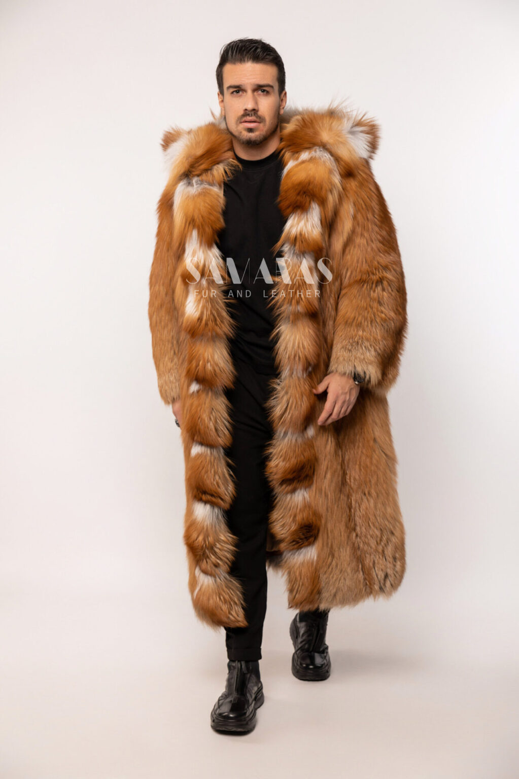 Kenneth | Luxury Men’s Gold Fox Coat Full Skins With Lavish Fur Hood ...