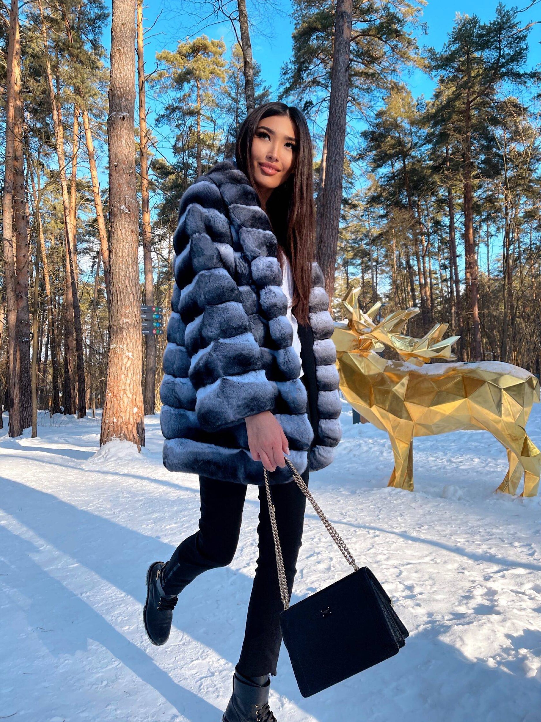 Antonella | Luxury Chinchilla Fur Jacket With Shawl Style Collar