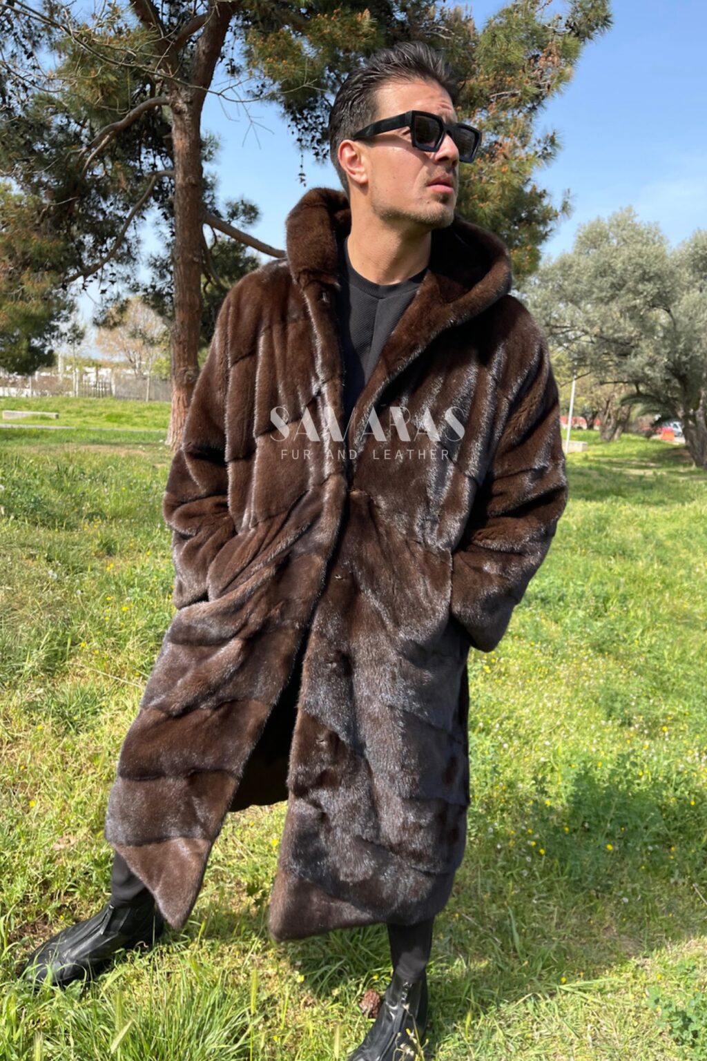 Apollo | Men's Scandinavian Mahogany Mink Full Length Coat With