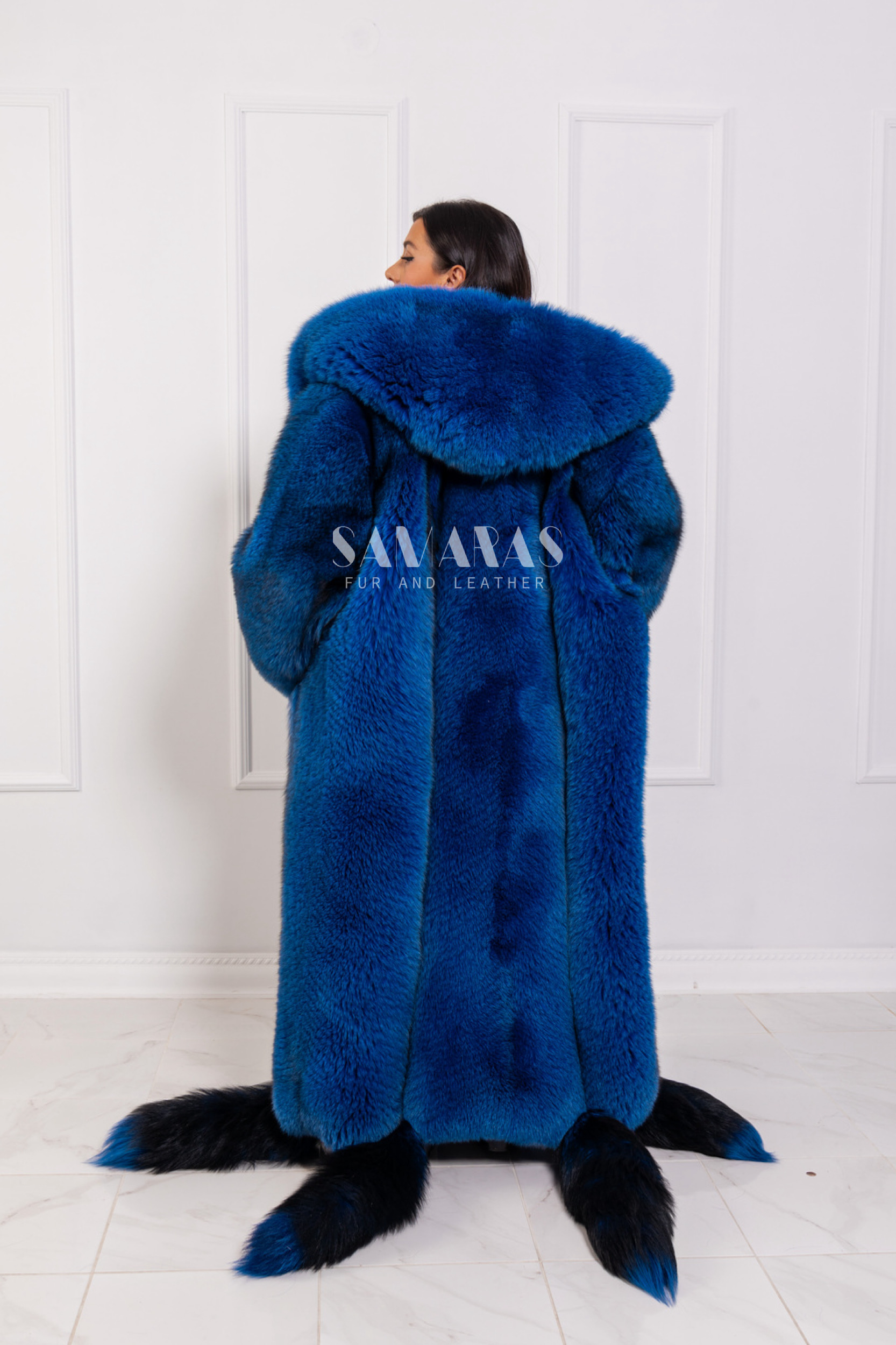 Mischa | Luxury Scandinavian Oversized Royal Blue Fox Fur Coat Full ...