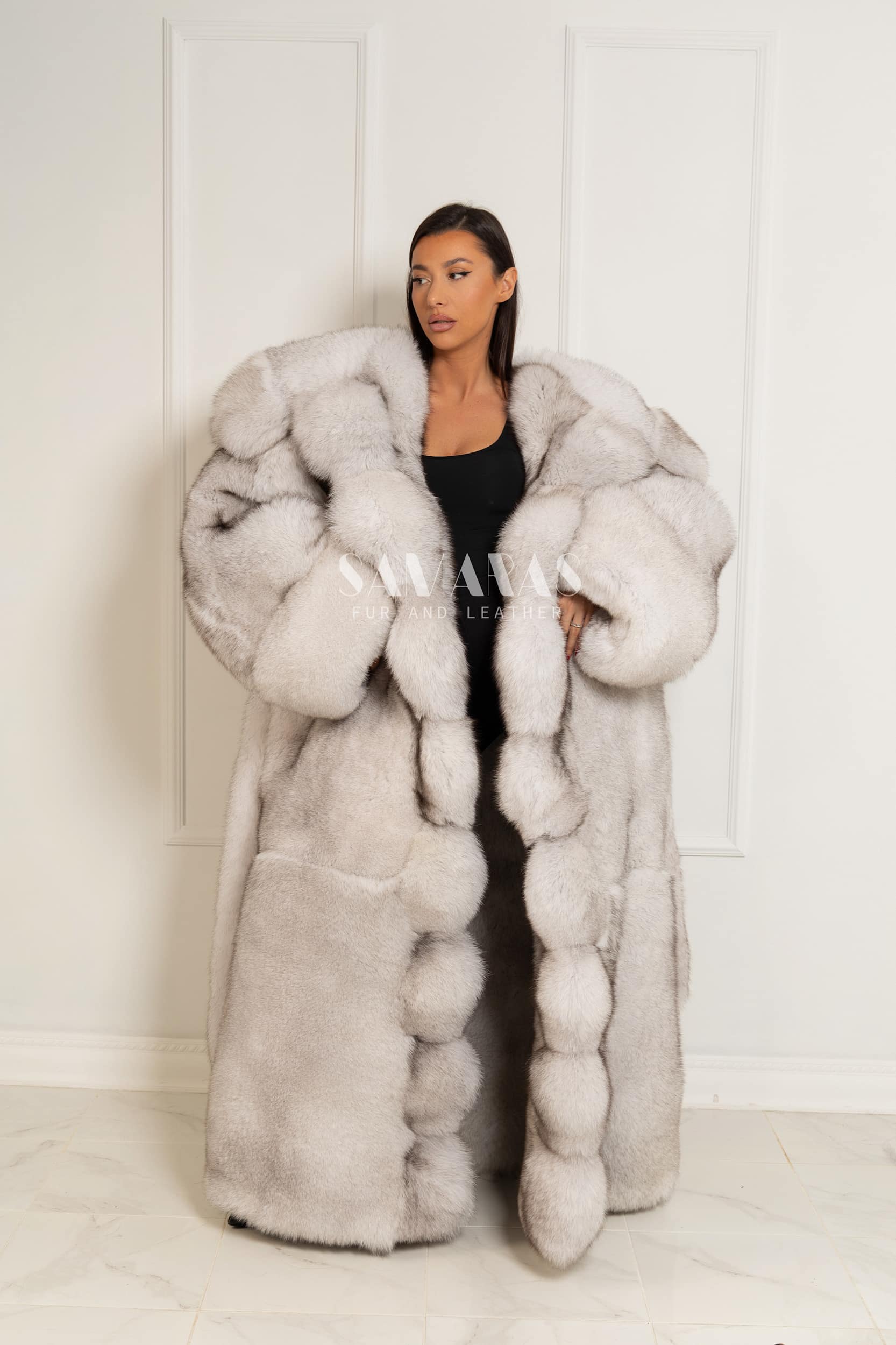 Fur Double Rider Dovie | Luxury Double Sided Full Length Blue Fox Fur Coat
