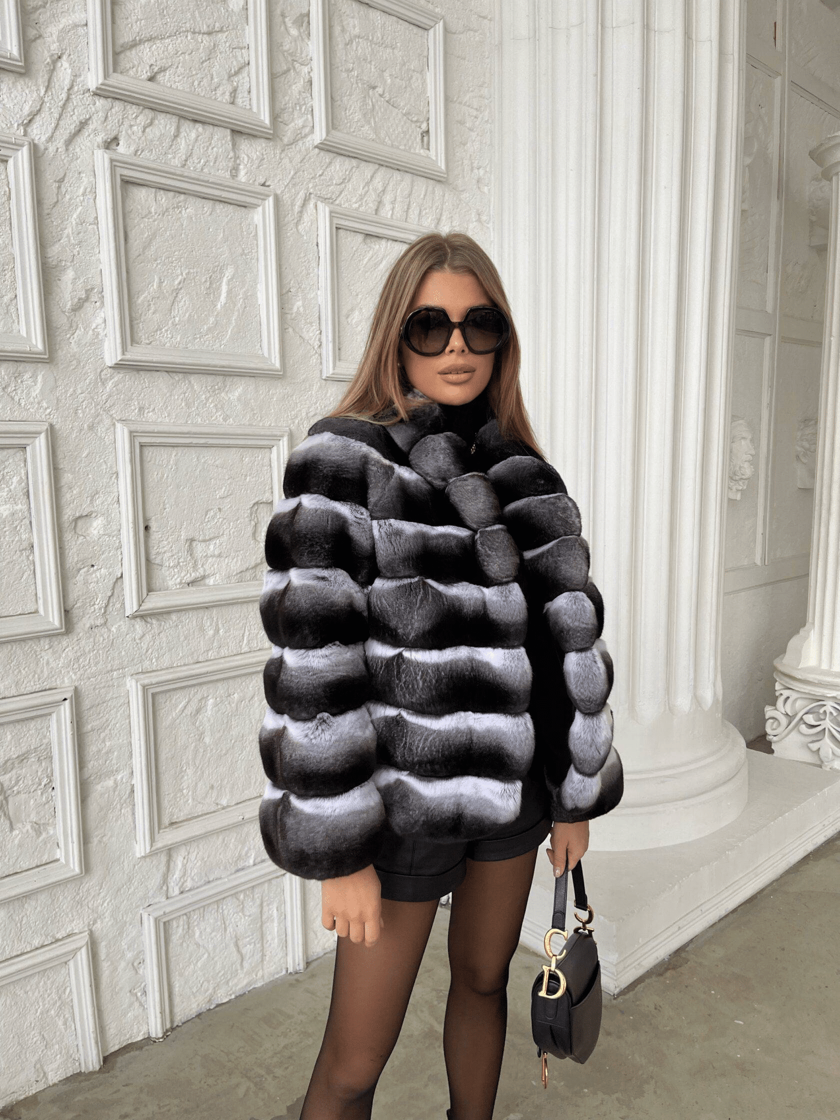 Gardenia | Luxury Top Chinchilla Fur Short Jacket With Shawl Collar