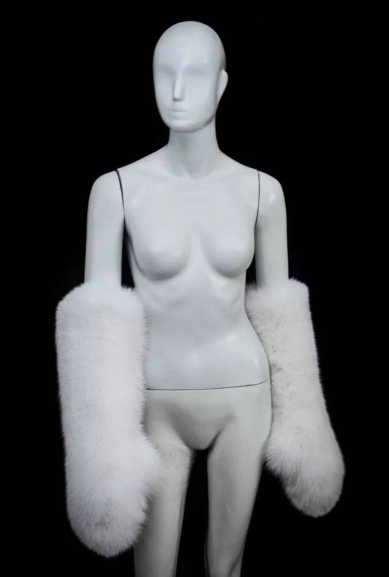Dita | Luxury Scandinavian Shadow White Fox Double Sided Fur Mittens Long Up To Elbow