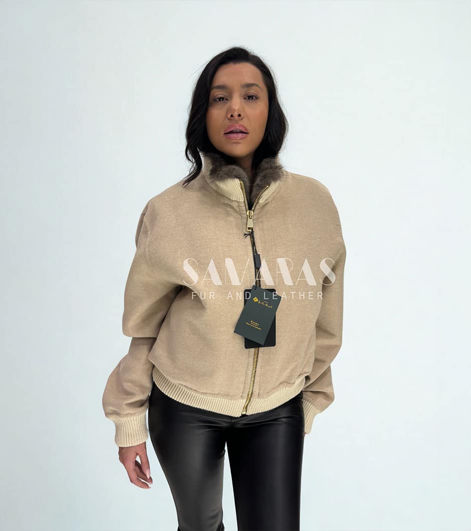 Silvana | Luxury Double Face Loro Piana Cashmere With Russian Sable Vertical Work Fur Bomber Jacket