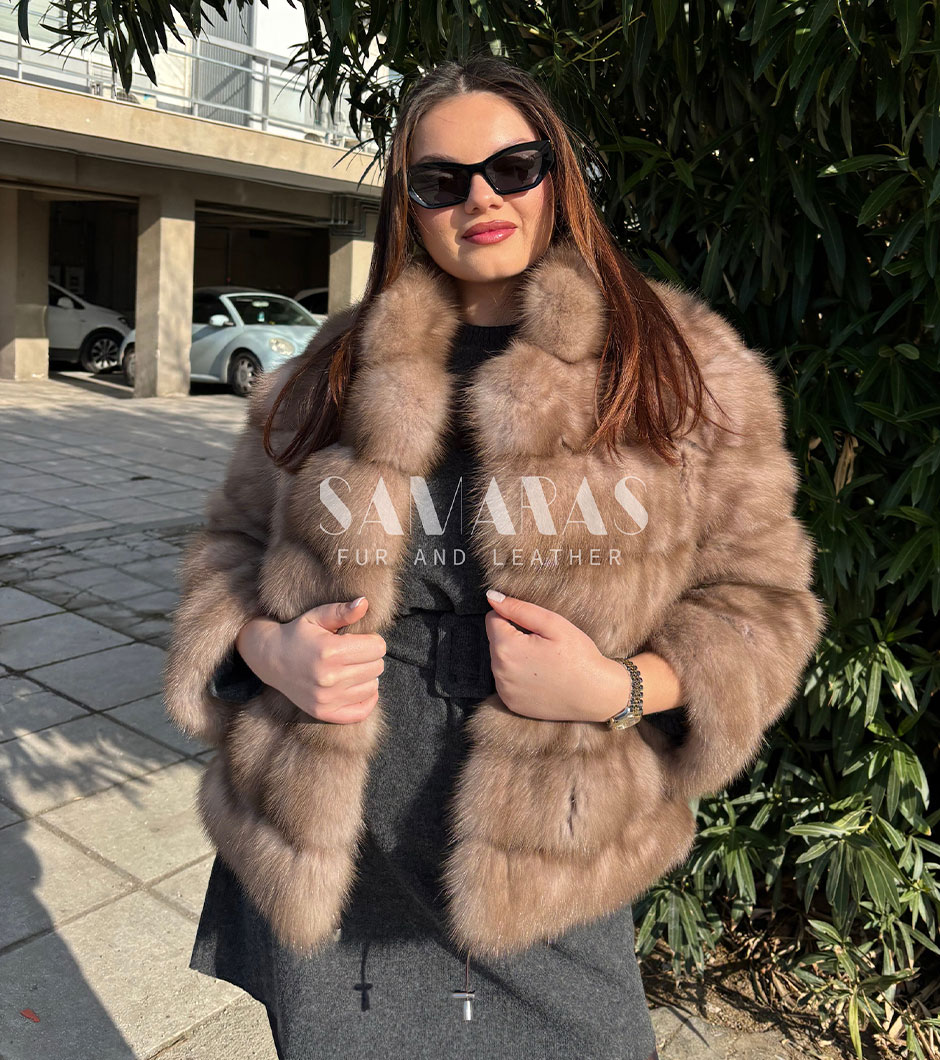 Quinne | Luxury Real Russian Sable Short Fur Jacket With Small Collar