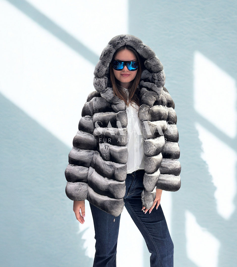 Even | Luxury Top Chinchilla Fur Jacket With Soft Double Sided Fur Hood