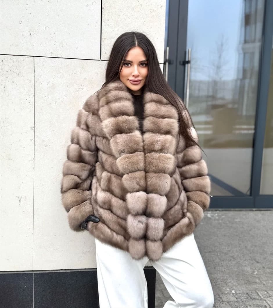 Matiyah | Luxury Russian Barguzinsky Sable Lavender Short Fur Jacket With Full Frontal Shawl Collar