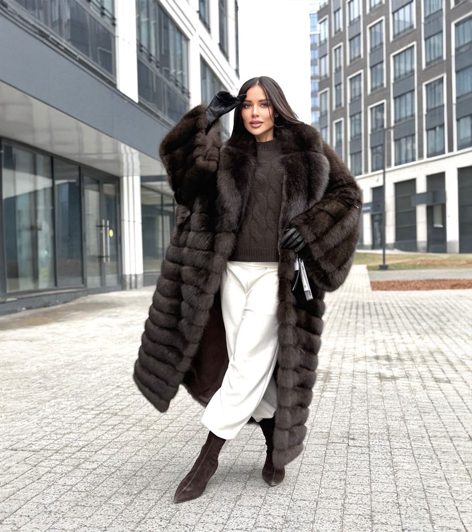 Dynasty | Luxury Barguzinsky Russian Sable Full Length Fur Coat Relaxed Fit With Lavish Notched Collar