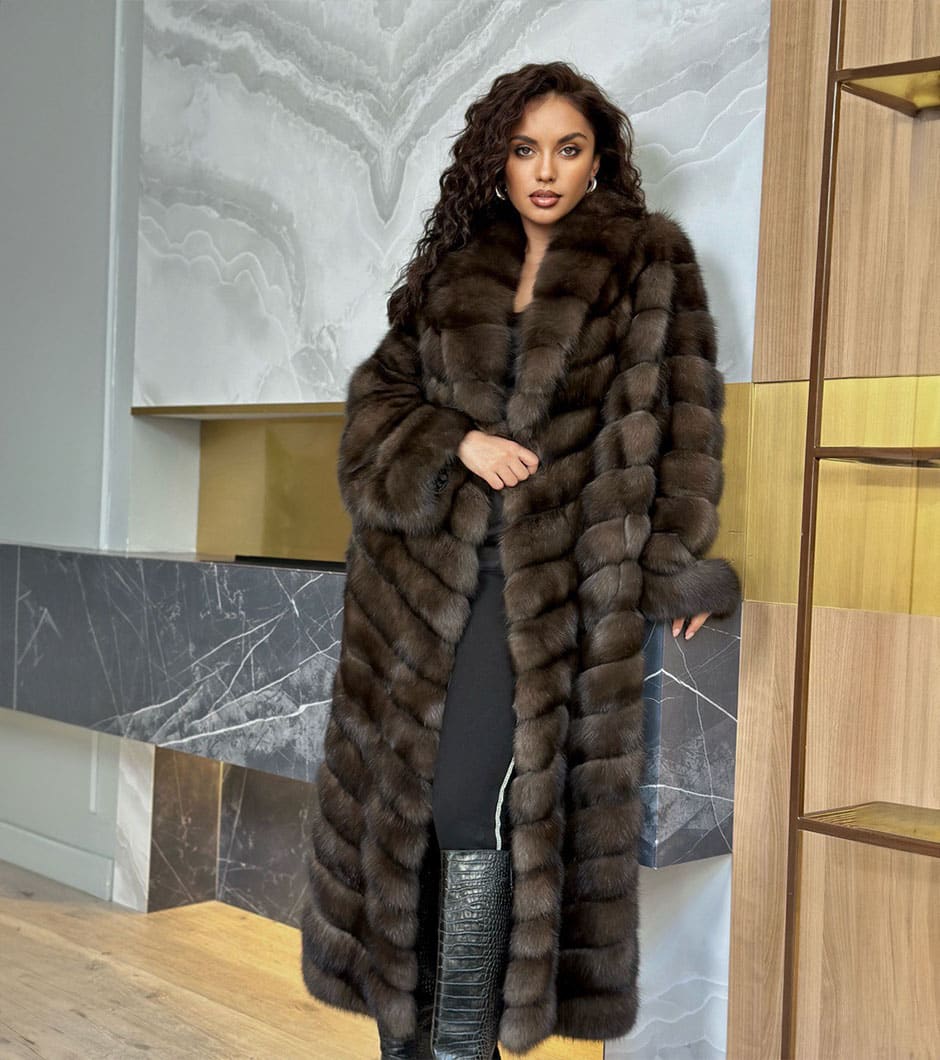 Evianna | Luxury Barguzinsky Russian Sable Full Length Fur Coat With Elegant Shawl Collar