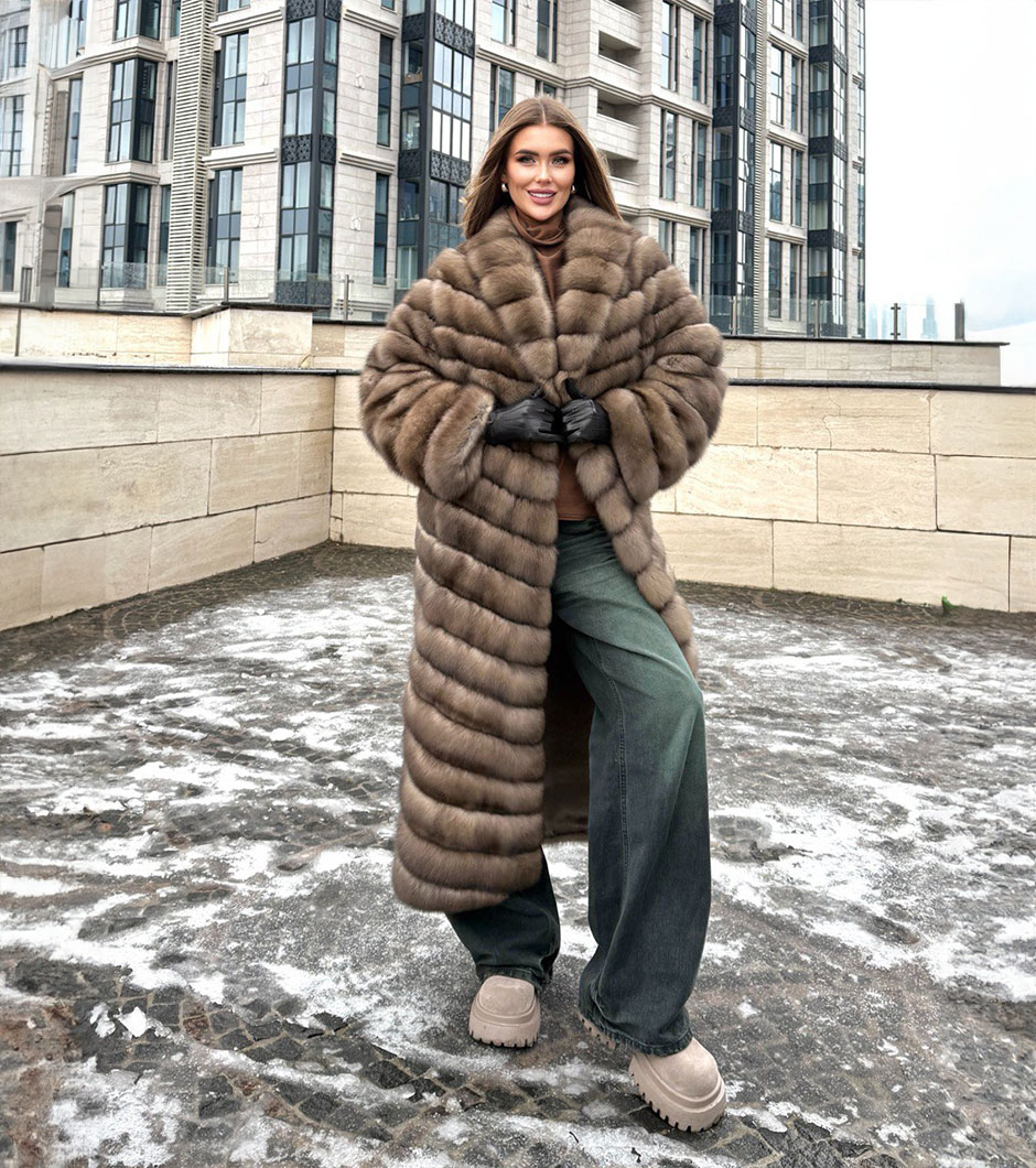 Shakya | Luxury Russian Sable Fur Full Length Coat With Elegant Shawl Collar