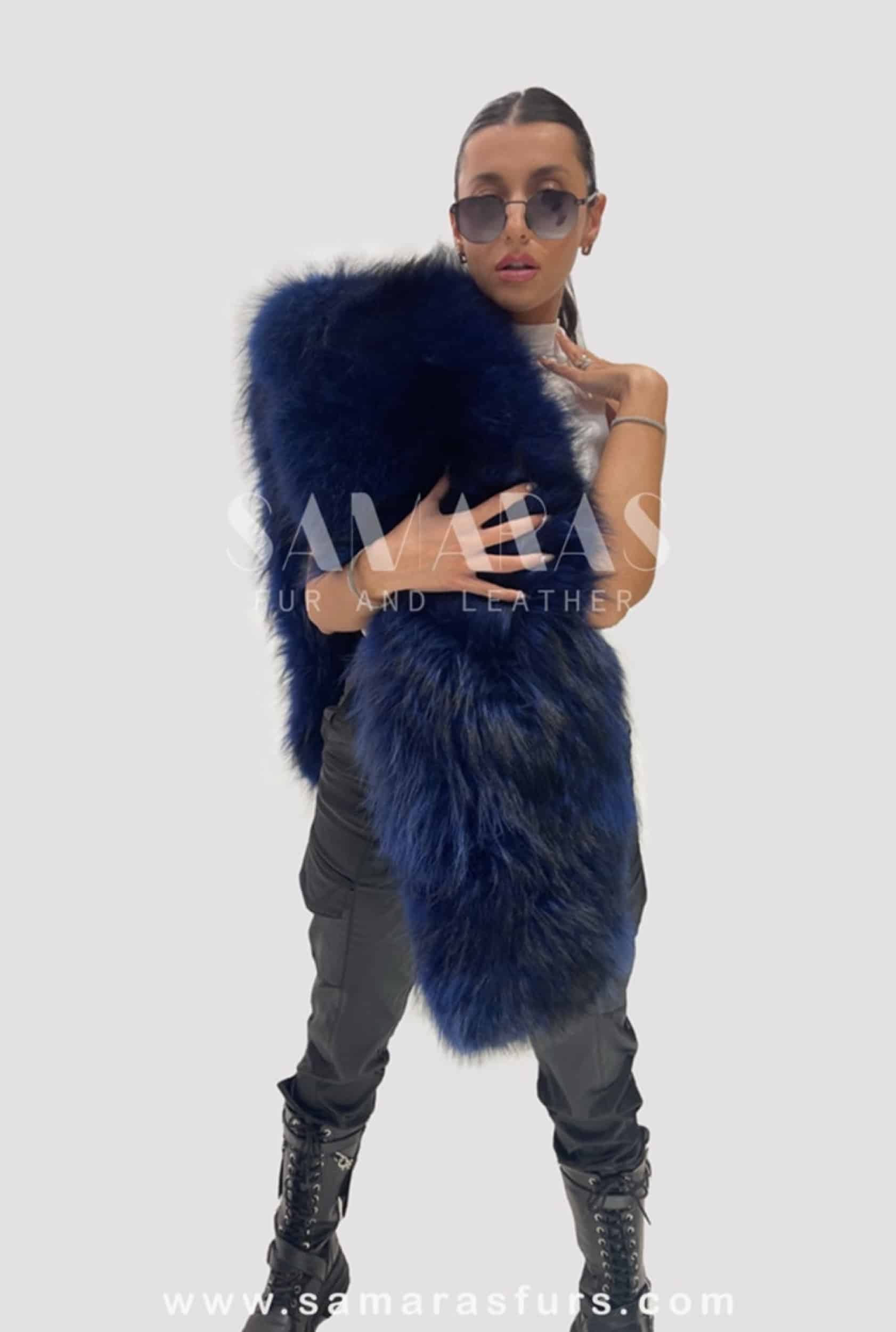 Ready to ship double face luxury Finn Raccoon Fur Boa,Blue colour 60inch,Fur stola