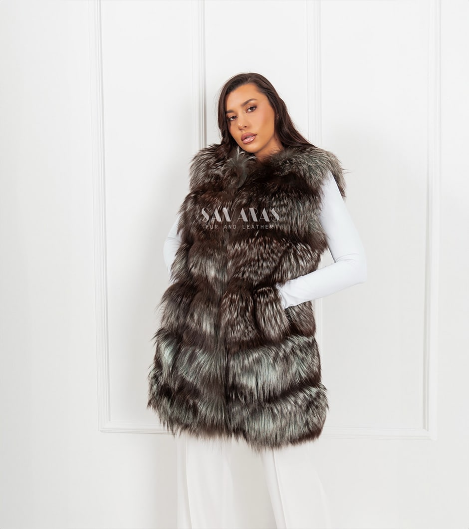 Etta | Luxury Emerald Silver Fox Fur Vest