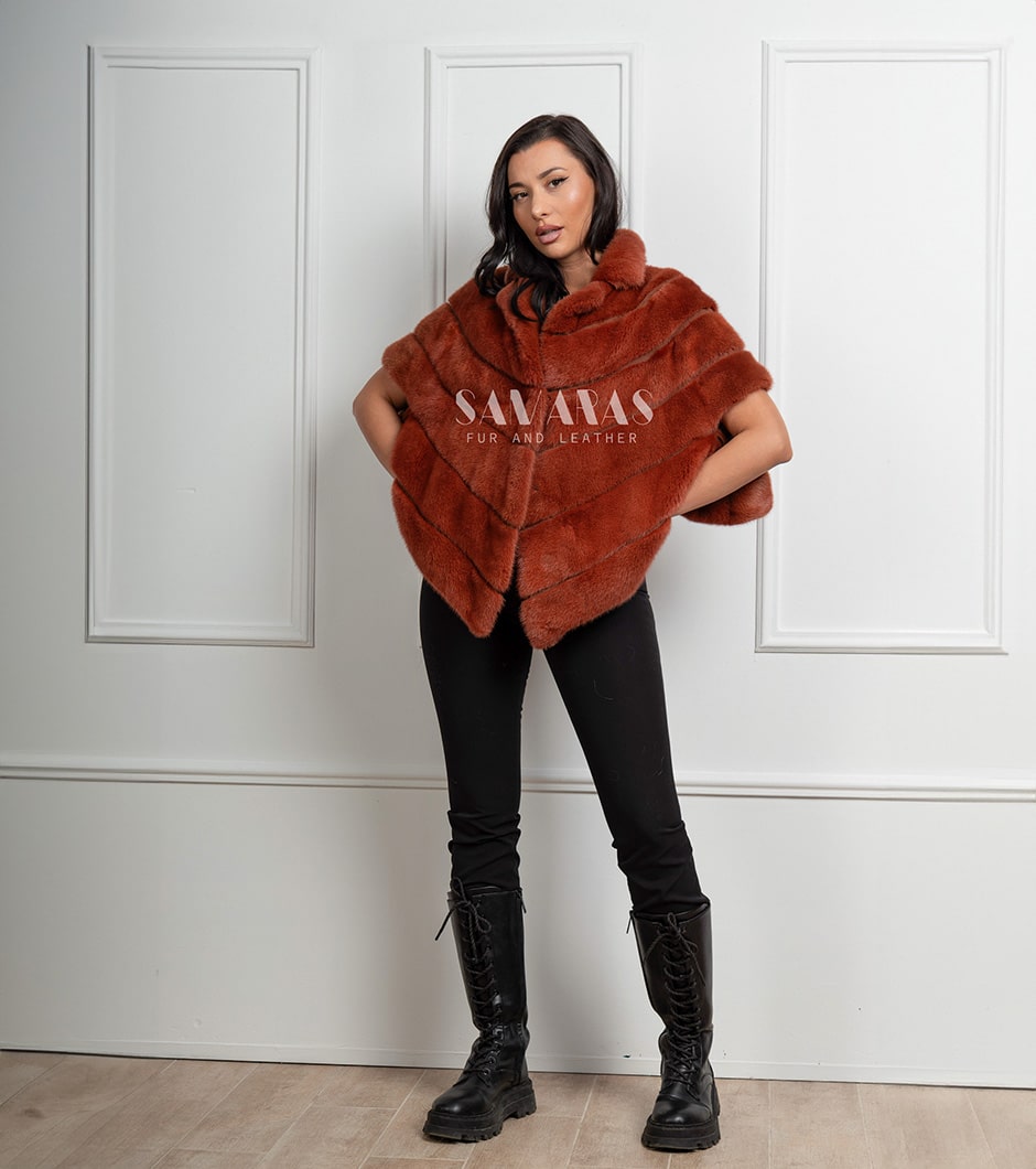 Fannie | Luxury Mink Fur Stola - Cape In Autumn Leaf Colour & Notched Collar