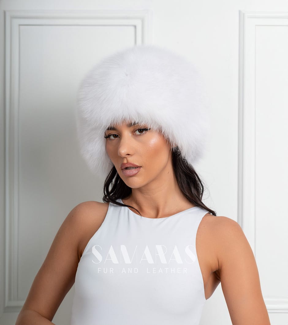 Ginger | Luxury Scandinavian White Fox Fur Hat Full Skin