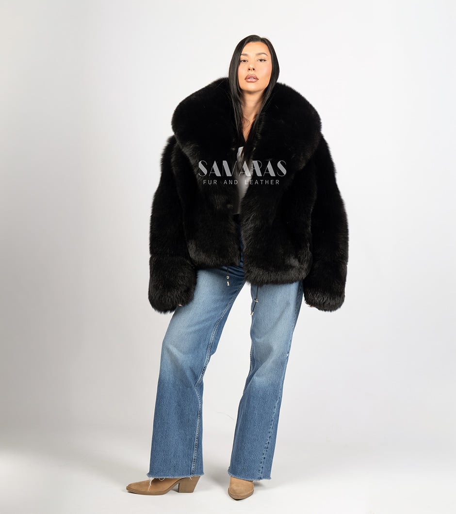 范洛Fano ブラックドットジャケット Black Faux Fur Coat Womens 