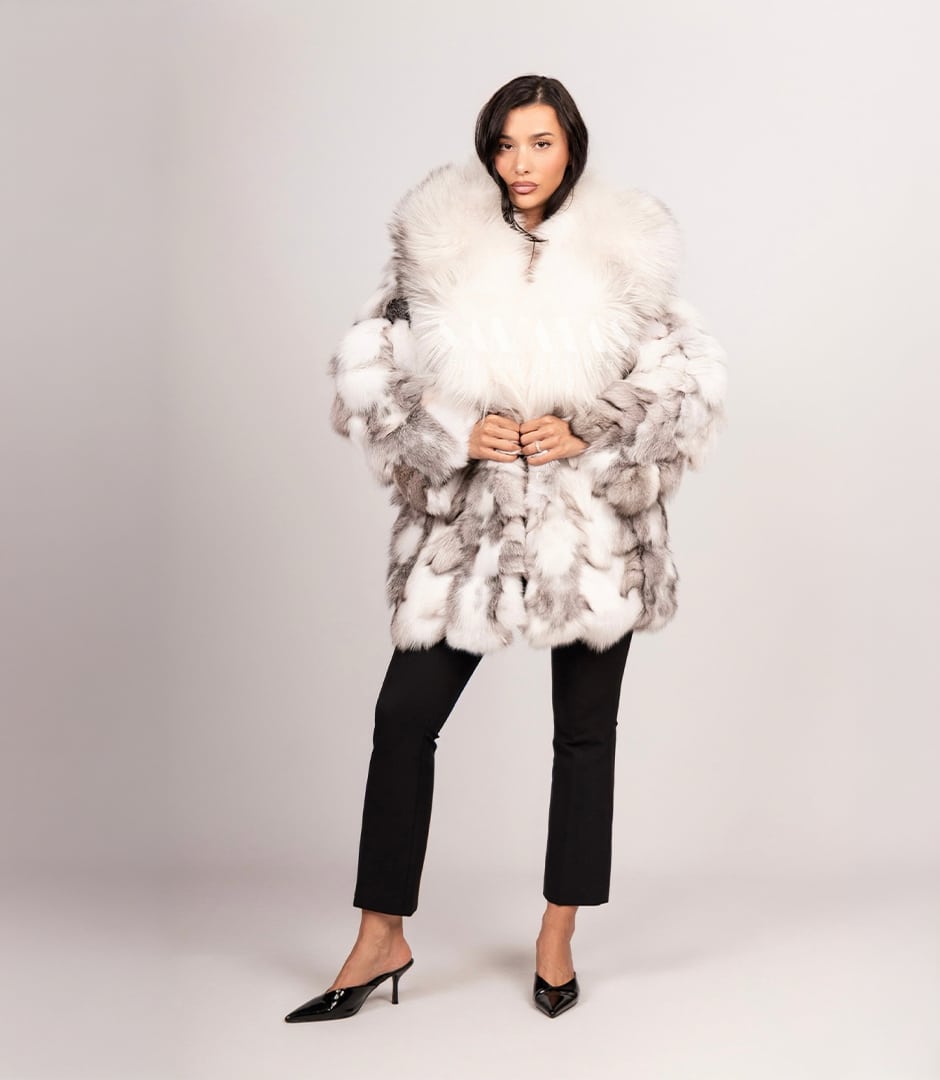 Gideon | Luxury Platinum Heavy Fox Fur Jacket With Lavish Smoking