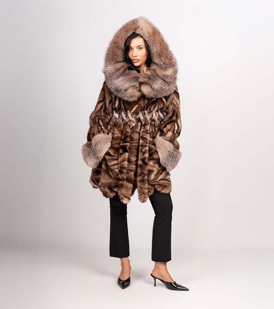 Sylvie | Cappuccino Multicolor Brown Mink Fur Coat With Lavish